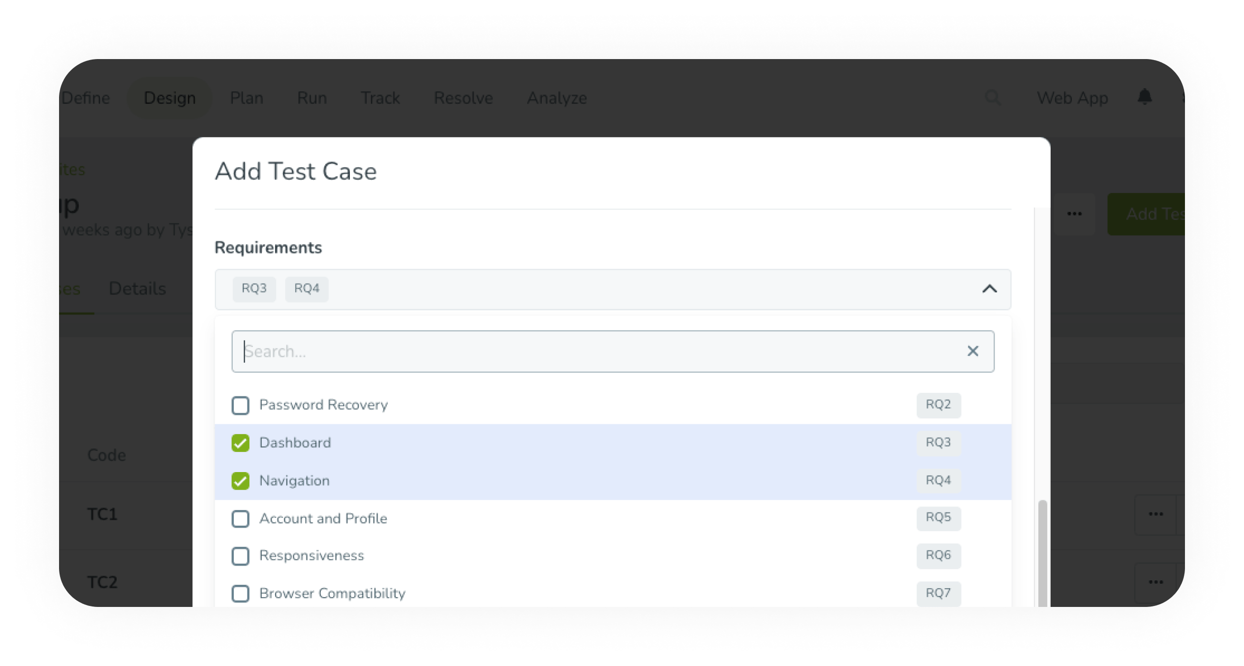 Go from requirements to a test case with just a few clicks